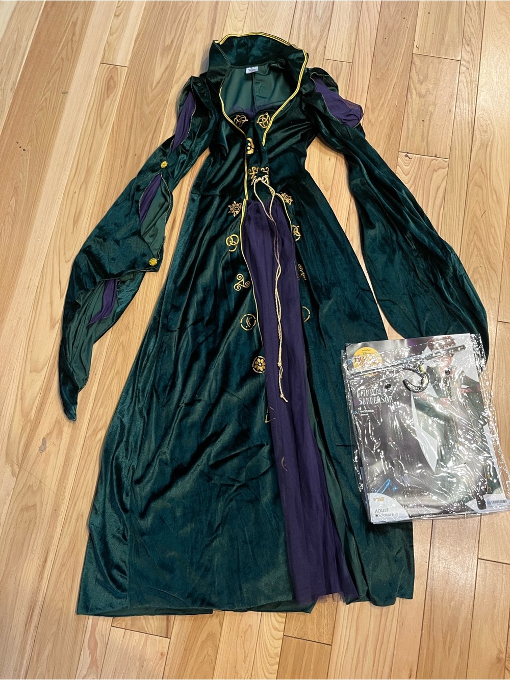 Winifred Sanderson Emerald Green Velvet Gothic Lace-Up Dress with Purple Accents